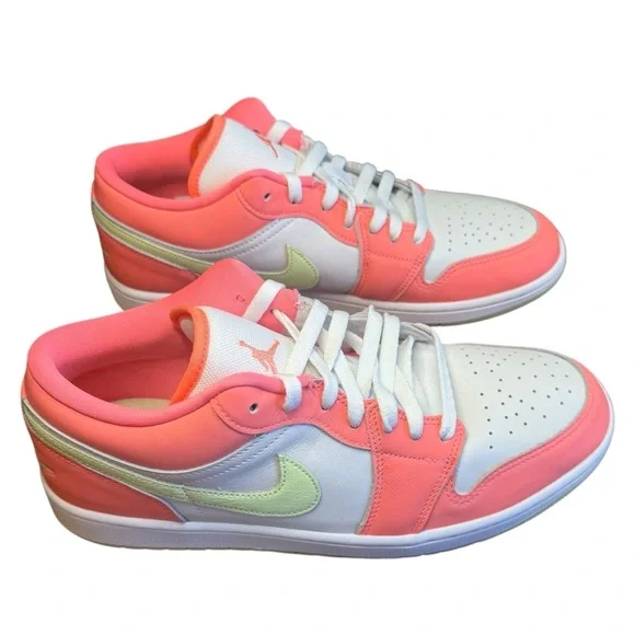 Nike Air Jordan 1 Low SE sneakers. Lava Glow, Barely Volt, & White. Mens Size 11